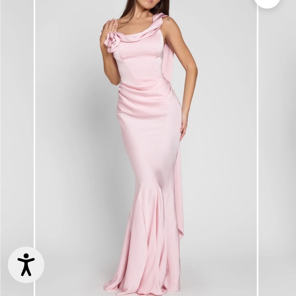 Leau Clothing - CELINE CORSET DRAPE SATIN GOWN - PINK - Picture 1 of 6